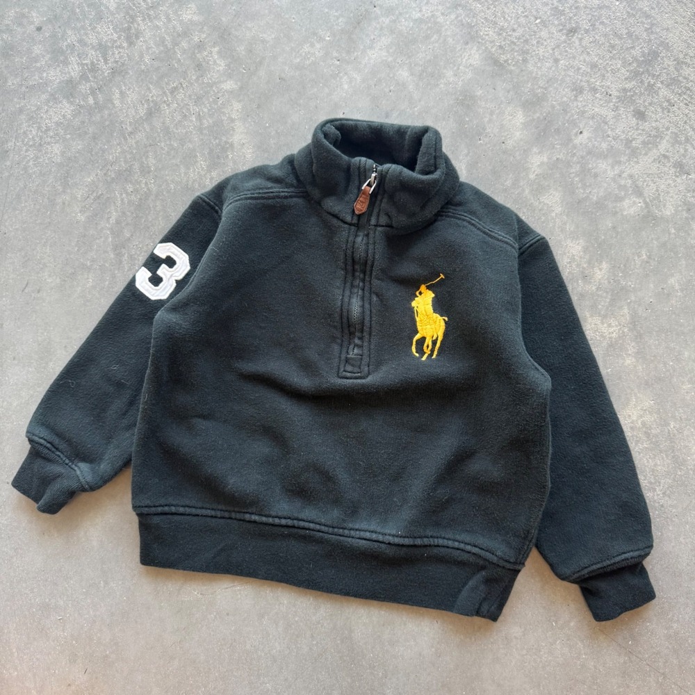 Polo Ralph Lauren Toddler Boys Black Big Pony 1/4 Zip Fleece Sweatshirt 2T